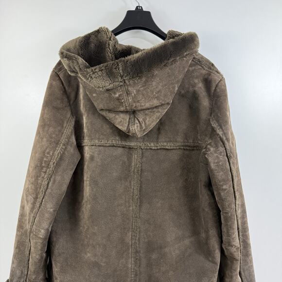 Vintage Jones New York Sport Brown Suede Faux Fur Coat Large Hooded Penny Lane - Picture 8 of 15